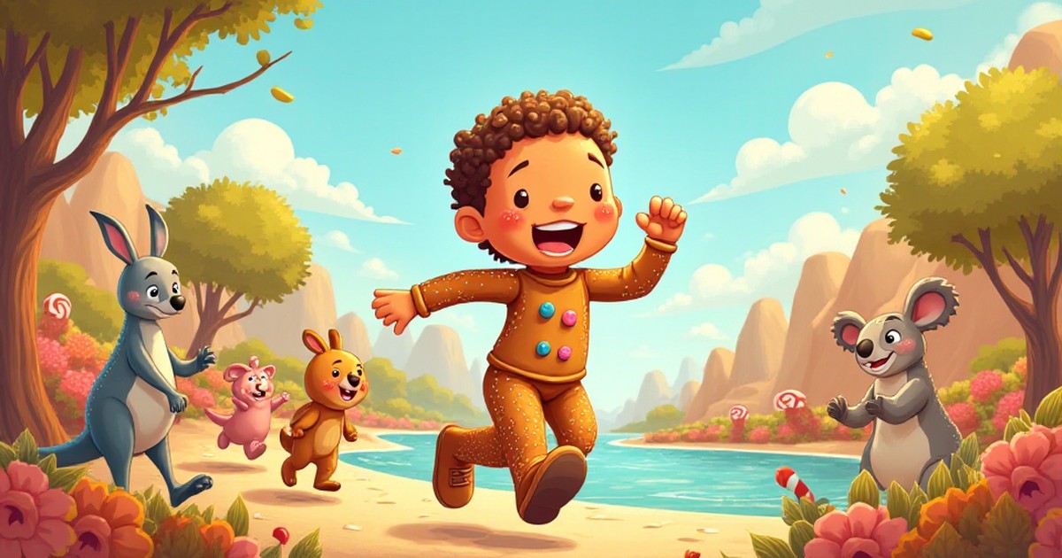 Cover illustration for The Gingerbread Man's Sweet Race - a personalized children's story