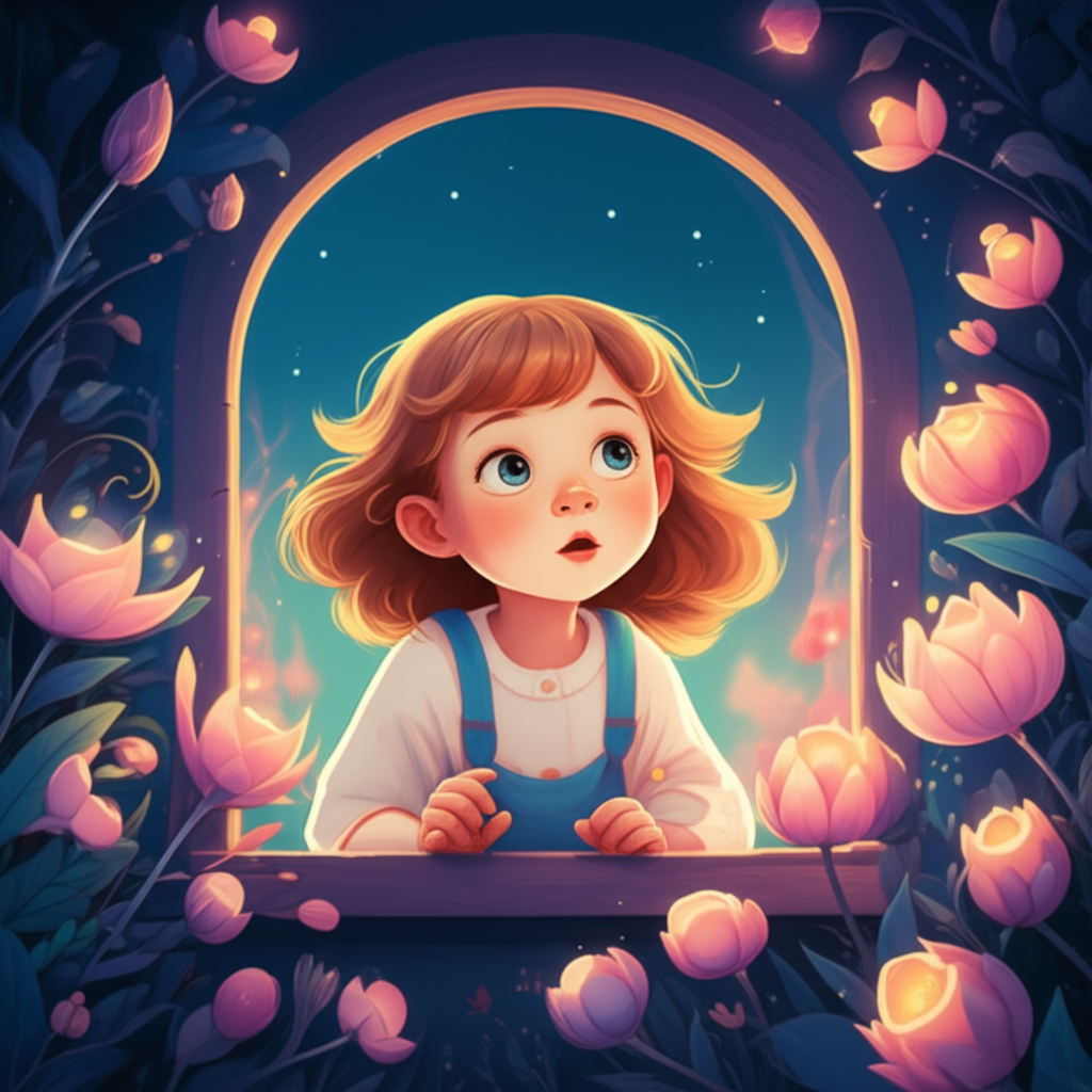 Cover illustration for Flora and the Moonpetal Garden - a personalized children's story