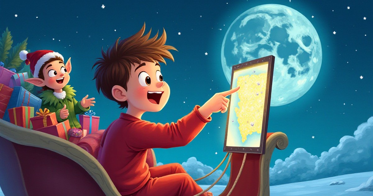 Cover illustration for The Stowaway in the Sleigh - a personalized children's story