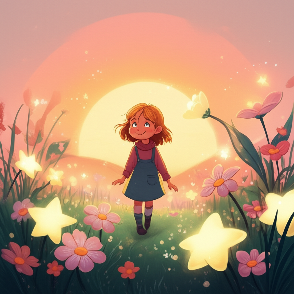 Cover illustration for Flora and the Sleepy-Star Meadow - a personalized children's story