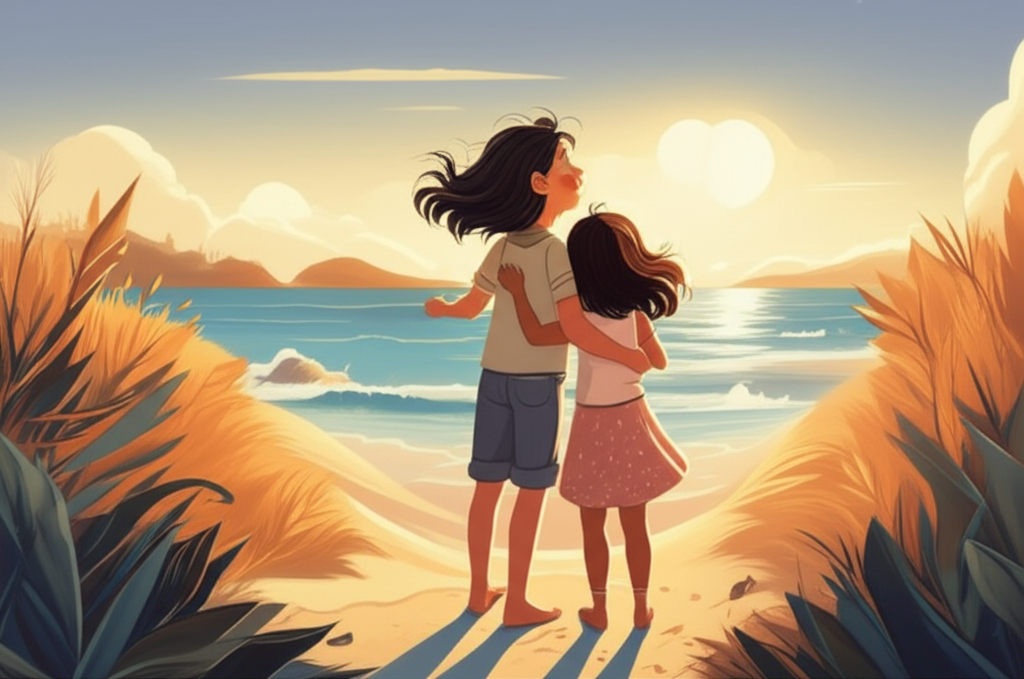 Cover illustration for Maya and Zoe's Sunset Treasure - a personalized children's story