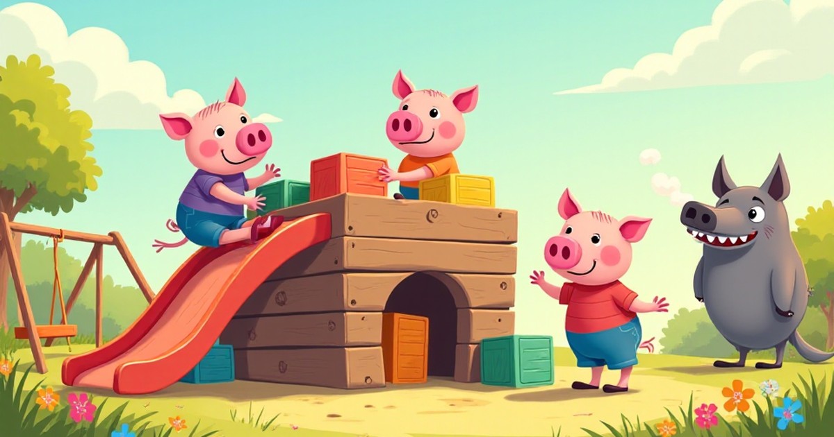 Cover illustration for The Three Little Pigs at the Playground - a personalized children's story