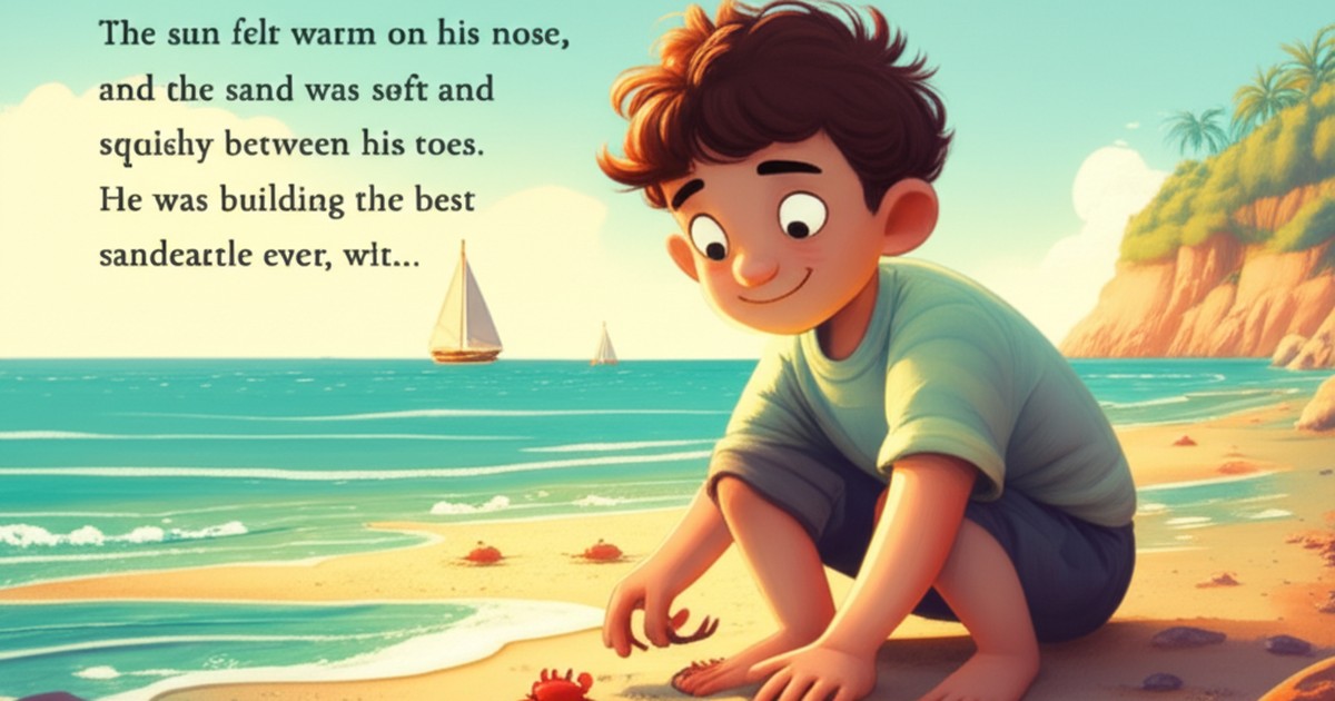 Cover illustration for Luca and the Stuck-in-the-Sand Crab - a personalized children's story