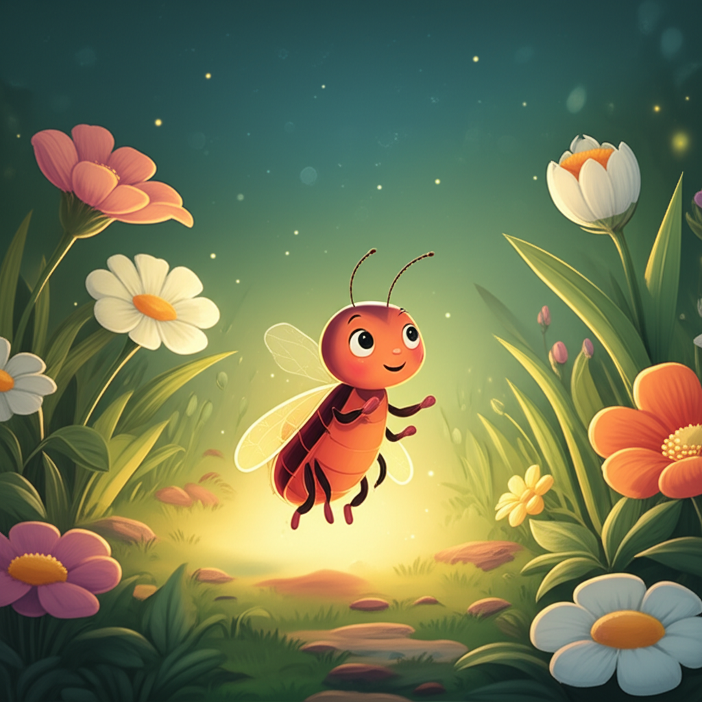 Cover illustration for Flicker the Firefly's Sleepy Adventure - a personalized children's story