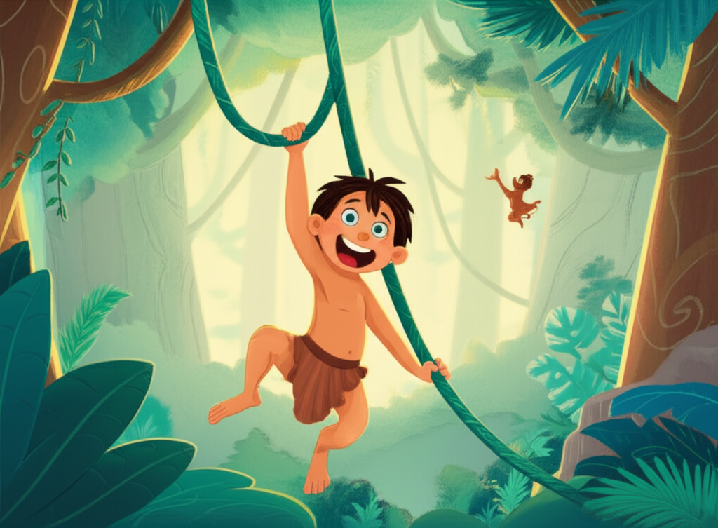 Cover illustration for Tarzan and the Giggling Waterfall - a personalized children's story