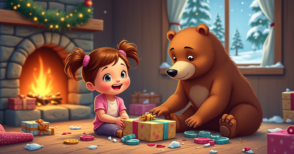 Cover illustration for The Bear Who Wanted to Wrap Presents - a personalized children's story