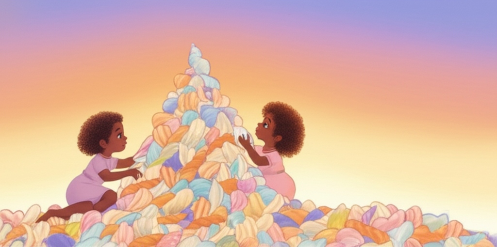 Cover illustration for Maya and Zoe and the Whispering Shells - a personalized children's story