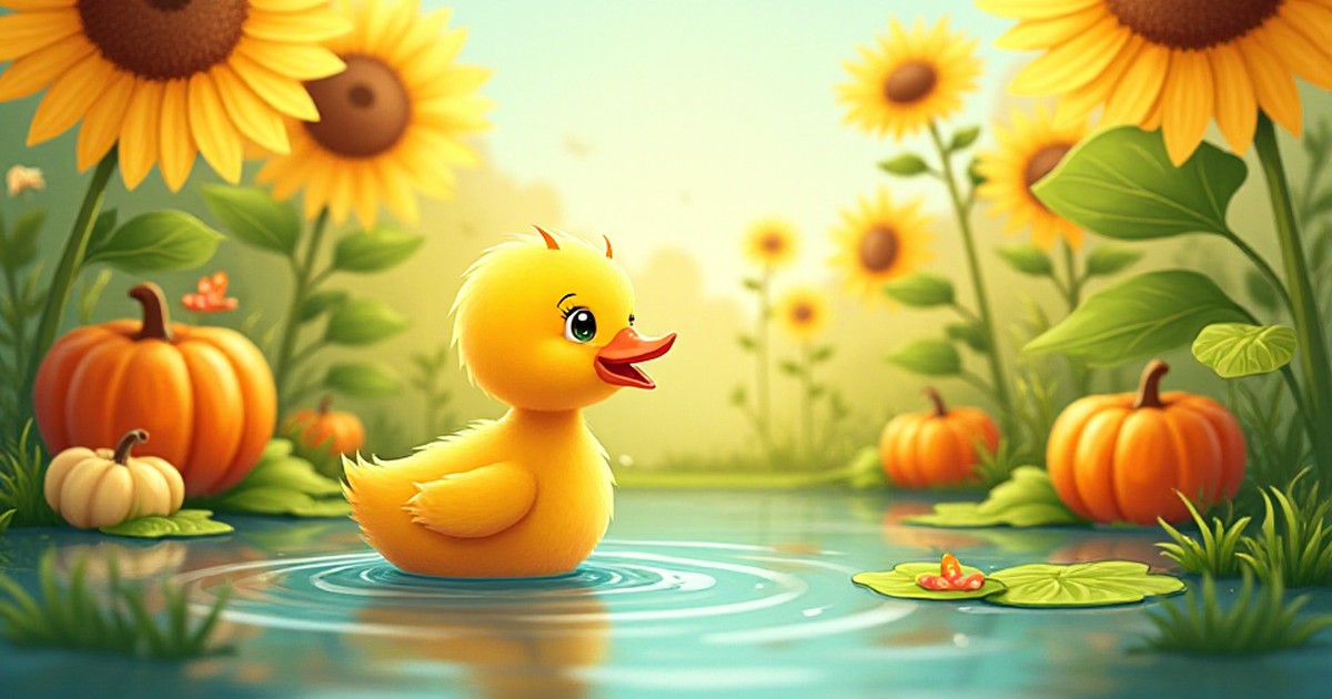 Cover illustration for The Brave Little Duckling of the Giant Garden - a personalized children's story