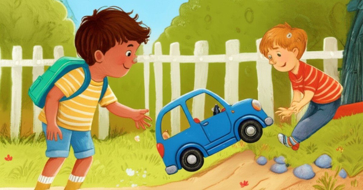 Cover illustration for Ramires and the Stuck Blue Car - a personalized children's story